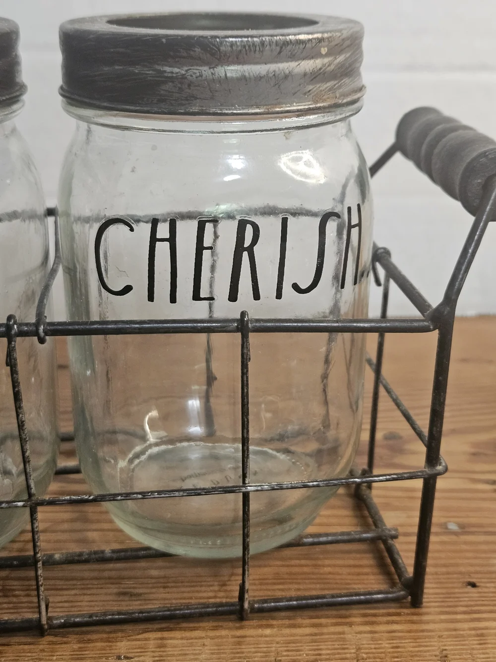 Rae Dunn Set of 3 Glass Jars in Wire Caddy - 